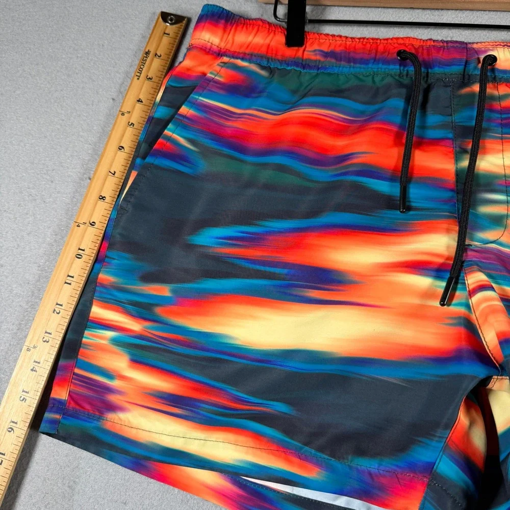 Forever‎ 21 Men XL Swim Trunks Abstract Blurred Print Multicolor Mesh Lined 4in